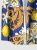 Chemise hawaïenne à imprimé fleurs, feuilles et citrons, grande taille, pour hommes - Bleu 4XL