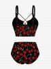 Maillot de bain tankini à lacets imprimé cerises style hawaïen (bretelles réglables) - Noir M