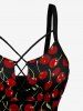 Maillot de bain tankini à lacets imprimé cerises style hawaïen (bretelles réglables) - Noir M