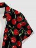 Chemise hawaïenne à imprimé cerises et poches boutonnées, grande taille, pour hommes - Noir 4XL