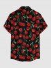 Chemise hawaïenne à imprimé cerises et poches boutonnées, grande taille, pour hommes - Noir 4XL