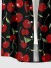 Chemise hawaïenne à imprimé cerises et poches boutonnées, grande taille, pour hommes - Noir 4XL