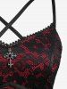 Plus Size Flower Lace Overlay Tied Crisscross Strappy A Line Cami Dress -  