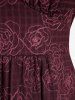 Robe trapèze grande taille en jacquard fleuri imprimé tartan, fendue et froncée - Rouge Vineux 2X | US 18-20
