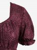 Robe trapèze grande taille à imprimé tartan et jacquard fleuri, avec fente et fronces - Rouge Vineux 4X | US 26-28