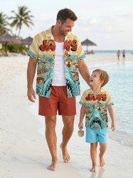 Shark Seascape Print Father and Son Matching Hawaii Beach Outfit -  