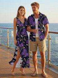 Tenue de plage hawaïenne assortie à imprimé de branches fleuries pour couples - Concorde 