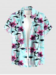 Chemise hawaïenne à imprimé floral, feuilles et branches, grande taille, avec poche boutonnée, pour hommes - Turquoise 4XL