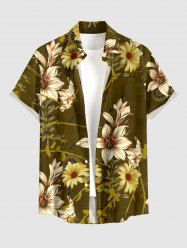 Flower Leaf Branch Print Hawaii Button Pocket Shirt For Men -  