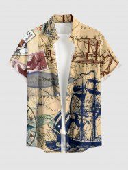Sailboat Print Hawaii Cruise Button Pocket Shirt For Men -  