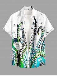 Octopus Print Hawaii Button Pocket Shirt For Men -  