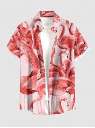 Flamingo Print Hawaii Button Pocket Shirt For Men -  