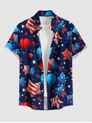 Patriotic American Flag Balloon Star Print Button Pocket Shirt For Men -  