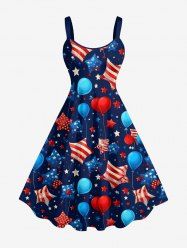 Patriotic American Flag Balloon Star Print A Line Dress -  