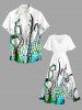 Octopus Print Hawaii Split Pocket A Line Midi Dress - Blanc S
