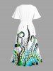 Octopus Print Hawaii Split Pocket A Line Midi Dress - Blanc 6X