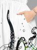 Octopus Print Hawaii Split Pocket A Line Midi Dress - Blanc 6X