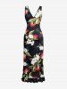 Coconut Tree Tropical Leaf Hibiscus Flower Print Hawaii Ruffles Split Dress -  