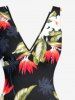 Coconut Tree Tropical Leaf Hibiscus Flower Print Hawaii Ruffles Split Dress -  