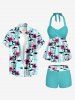 Maillot de bain tankini hawaïen à imprimé fleurs et feuilles, dos nu et jambes courtes, style torsadé. - Turquoise 3X