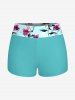 Maillot de bain tankini hawaïen à imprimé fleurs et feuilles, dos nu et jambes courtes, style torsadé. - Turquoise 3X