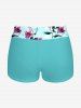 Maillot de bain tankini hawaïen à imprimé fleurs et feuilles, dos nu et jambes courtes, style torsadé. - Turquoise 3X