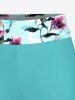 Maillot de bain tankini hawaïen à imprimé fleurs et feuilles, dos nu et jambes courtes, style torsadé. - Turquoise 3X
