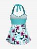 Maillot de bain tankini hawaïen à imprimé fleurs et feuilles, dos nu et jambes courtes, style torsadé. - Turquoise 3X