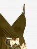 Flower Leaf Branch Print Hawaii Surplice A Line Cami Dress -  