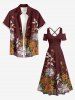 Plus Size Flower Leaf Branch Print Hawaii Cold Shoulder Crisscross A Line Maxi Dress - Café profond XXS