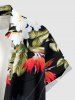 Coconut Tree Tropical Leaf Hibiscus Flower Print Hawaii Button Pocket Shirt For Men - Noir M