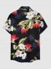 Coconut Tree Tropical Leaf Hibiscus Flower Print Hawaii Button Pocket Shirt For Men - Noir M