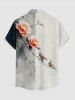 Flower Branch Ink Painting Print Hawaii Button Pocket Shirt For Men - Blanc 3XL