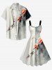 Flower Branch Ink Painting Print Hawaii A Line Dress - Blanc XS