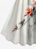Flower Branch Ink Painting Print Hawaii A Line Dress - Blanc XS