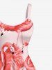 Flamingo Print Hawaii A Line Dress -  