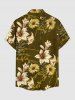Flower Leaf Branch Print Hawaii Button Pocket Shirt For Men -  