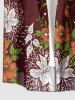 Flower Leaf Branch Print Hawaii Button Pocket Shirt For Men -  