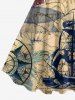 Robe trapèze imprimée voilier grande taille, style croisière hawaïenne - café lumière 1X
