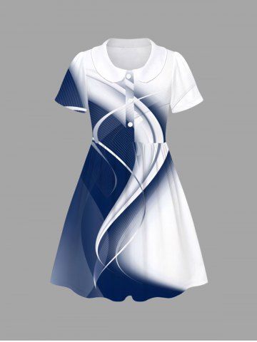 Kid's Ombre Curve Print Hawaii Dress - DEEP BLUE - 150