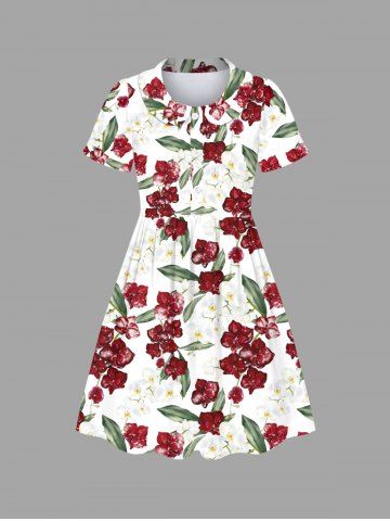 Kid's Tropical Leaf Flower Print Hawaii Dress - WHITE - 150