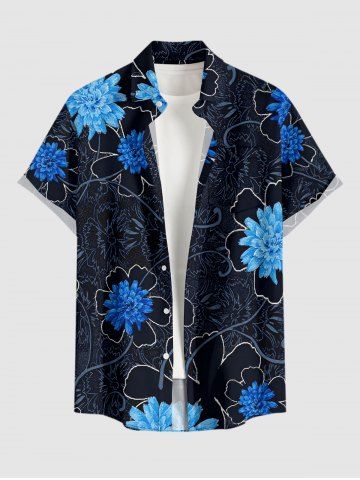 Chemise hawaïenne grande taille à imprimé floral, boutons et poches pour homme - BLACK - 6XL
