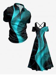 Ensemble assorti grande taille à imprimé ombré lightwave pour couples - Noir 