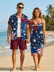 Patriotic American Flag Christmas Tree Print Matching Outfit For Couples -  
