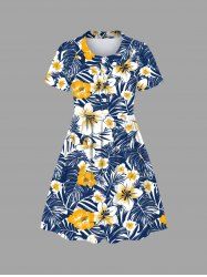 Kid's Tropical Leaf Hibiscus Flower Print Hawaii Dress -  
