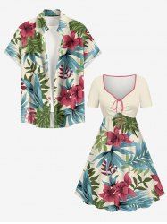 Hibiscus Flower Tropical Leaf Print Matching Hawaii Beach Outfit For Couples -  