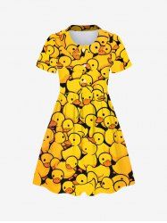 Kid's Cute Duck Print Hawaii Button Dress -  