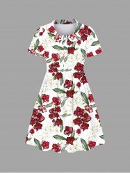 Kid's Tropical Leaf Flower Print Hawaii Dress -  