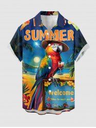 Parrot Seascape Print Hawaii Button Pocket Shirt For Men - Bleu profond 4XL