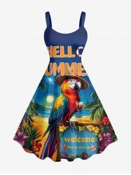 Parrot Seascape Print Hawaii A Line Dress -  